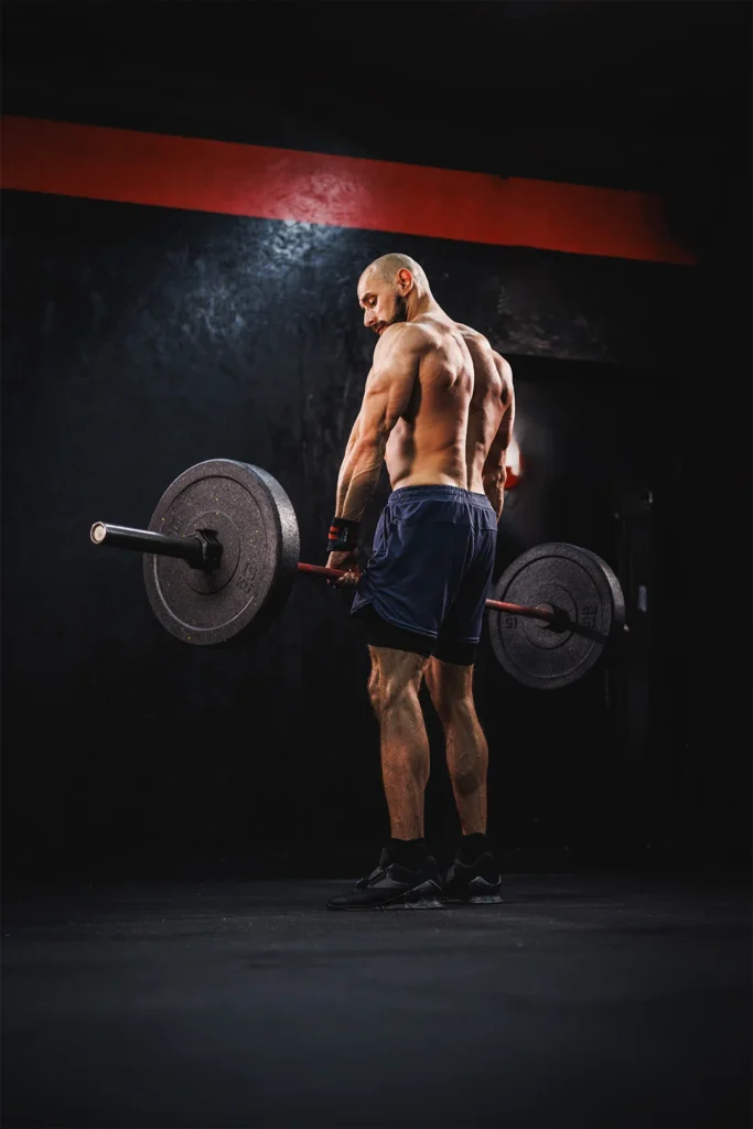 Body Builder Holding Barbell With Heavy Weights